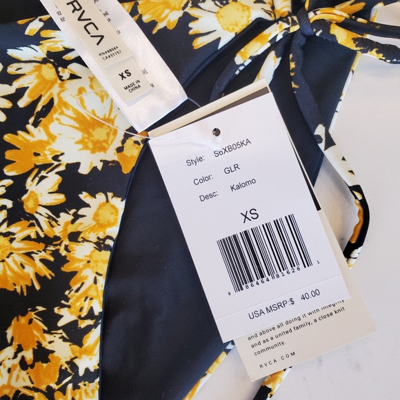 RVCA Reversible Swim Bikini Bottoms Daisy Black - Picture 9 of 11